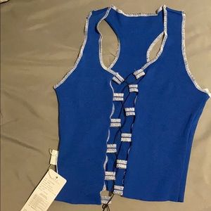 Blue Lace Up Crop Top